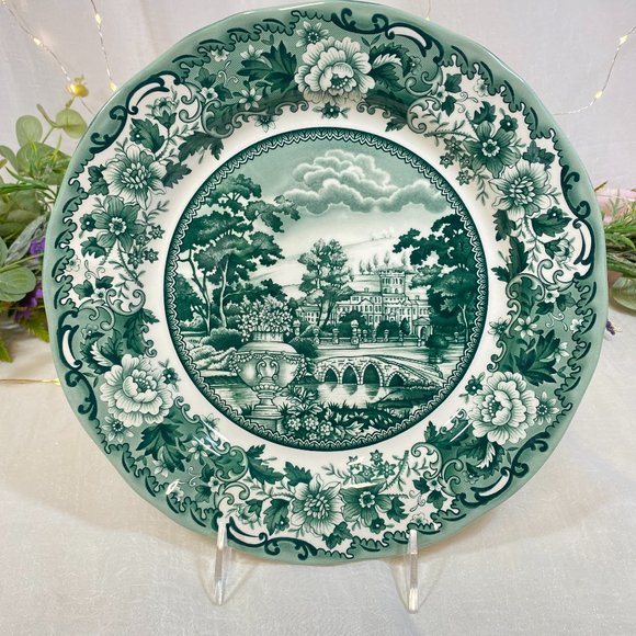 LEGEND British Heritage Earthenware Belmont Garden Toile Green Dinner Plates 4 - Picture 1 of 5